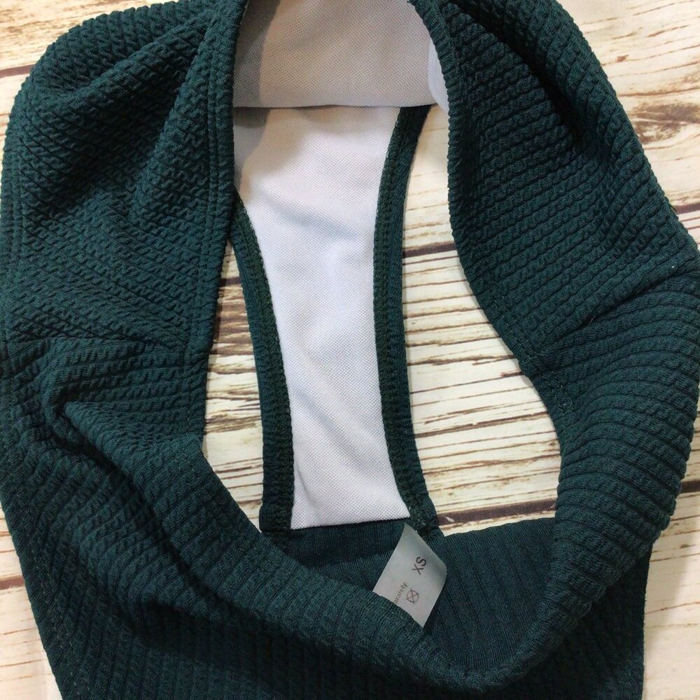 3/$10💕 Hunter Green Textured High Waist Cheeky Racer Back Top 2 Piece Swim Suit - Picture 6 of 6